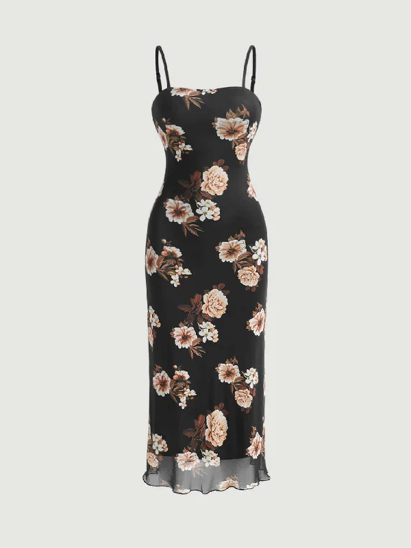 Sexy work - appropriate dresses with a touch of allureSHEIN Floral Print Lettuce Trim Cami Dress