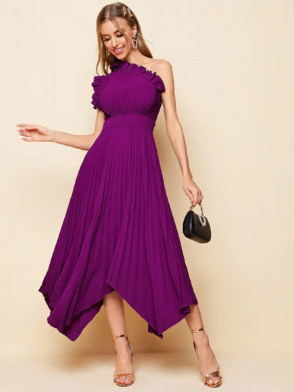 Sexy club dresses for a night of dancingOne Shoulder Ruffle Detail Pleated Hanky Hem Bridesmaid Dress