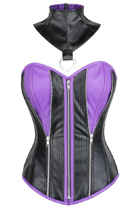 Microfiber corsets for a lightweight optionMicrofiber corsets for a lightweight optionChampman Black & Purple Faux Leather Overbust Corset With Choker