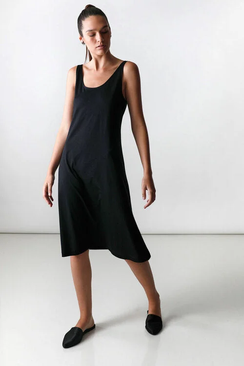 High - necked sexy dresses with a low - back detailBliss Solid Cotton Tank Dress