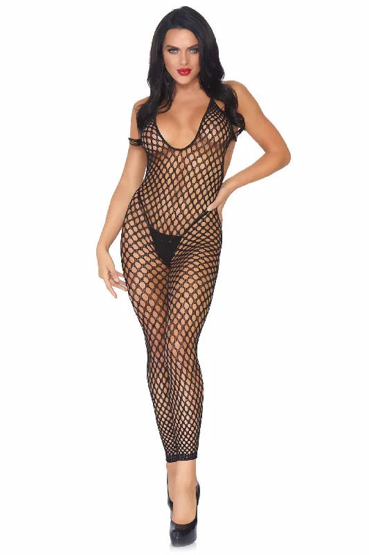 Seamless Crochet Footless Low Back Bodystockings