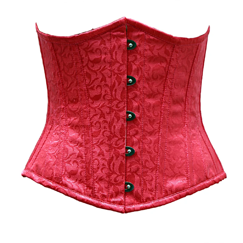 Steampunk - themed bustiers with brass accentsSteampunk - themed bustiers with brass accentsMagera Fuchsia Satin Brocade Underbust Corset