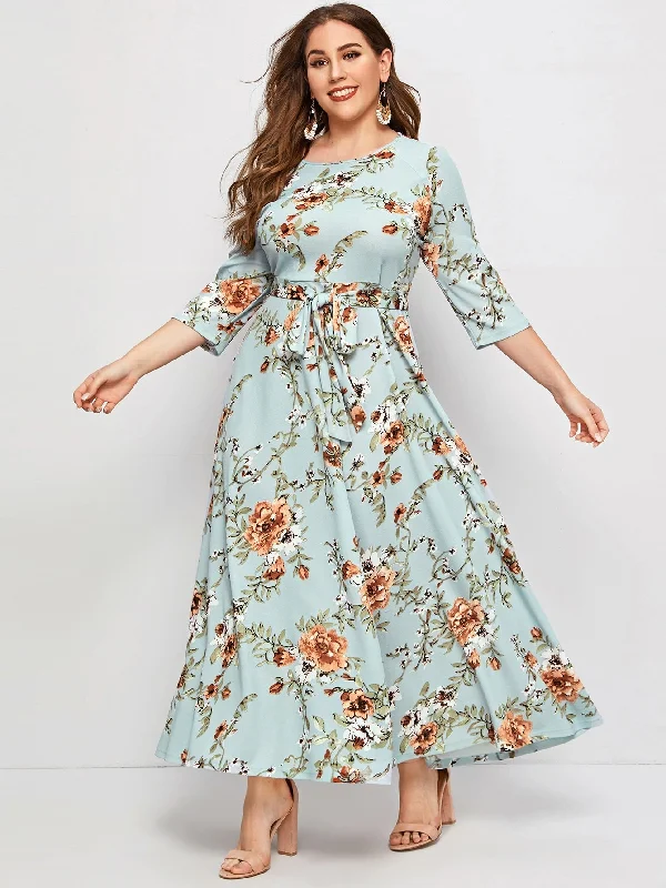 Sexy Valentine's Day dresses for a romantic datePlus Raglan Sleeve Allover Floral Print Belted Dress