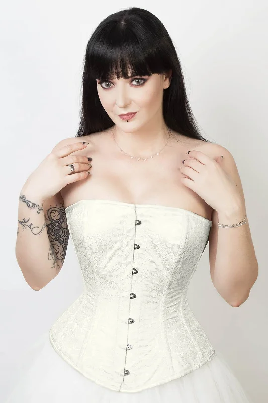 Satin corsets with a shiny and elegant finishSatin corsets with a shiny and elegant finishEdwardian Custom Made Ivory Brocade Overbust Corset (ELC-401)