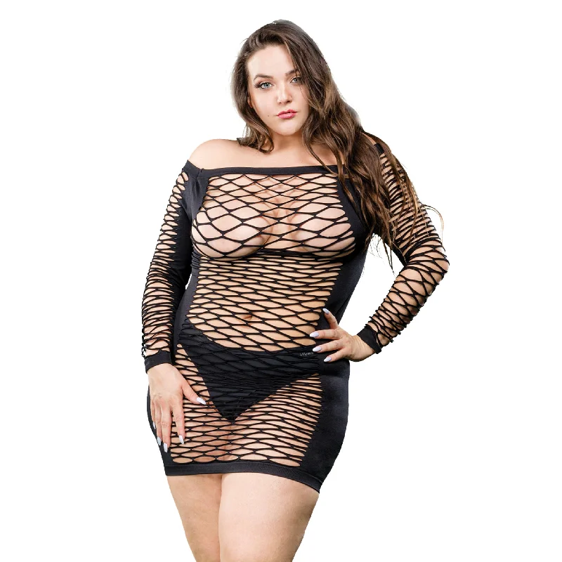 Sexy New Year's Eve dresses for a glamorous countdownLadies Long Sleeve Mesh Dress - Black - 1x-4x