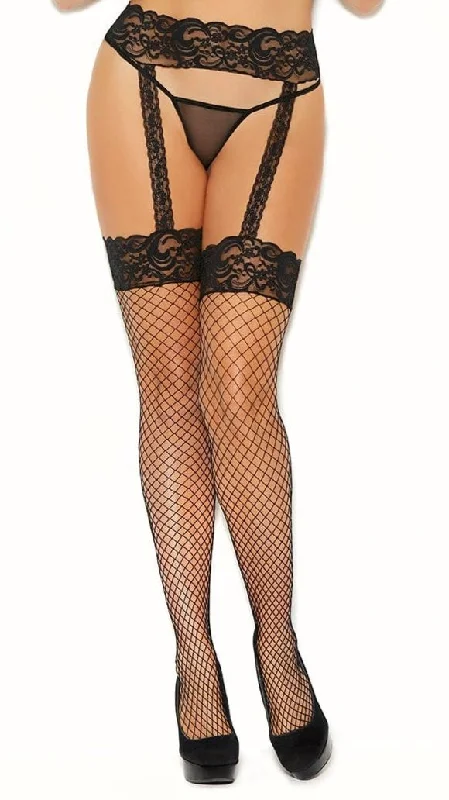 Plus Size Diamond Net Garter Stockings with Backseam