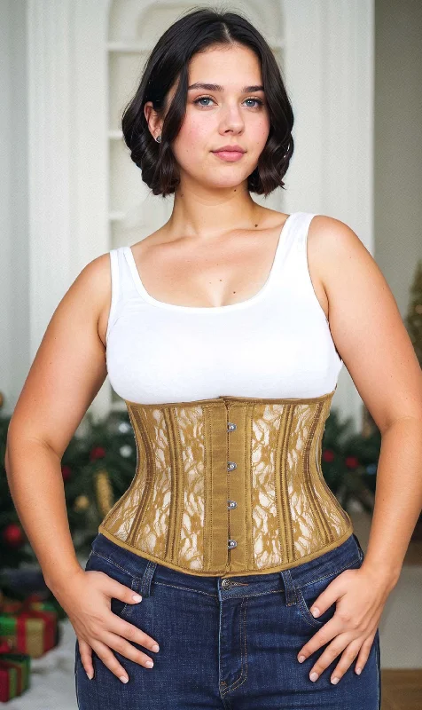 Waist - training corsets for long - term figure shapingWaist - training corsets for long - term figure shapingUnderbust Gold Mesh with Lace Standard Corset