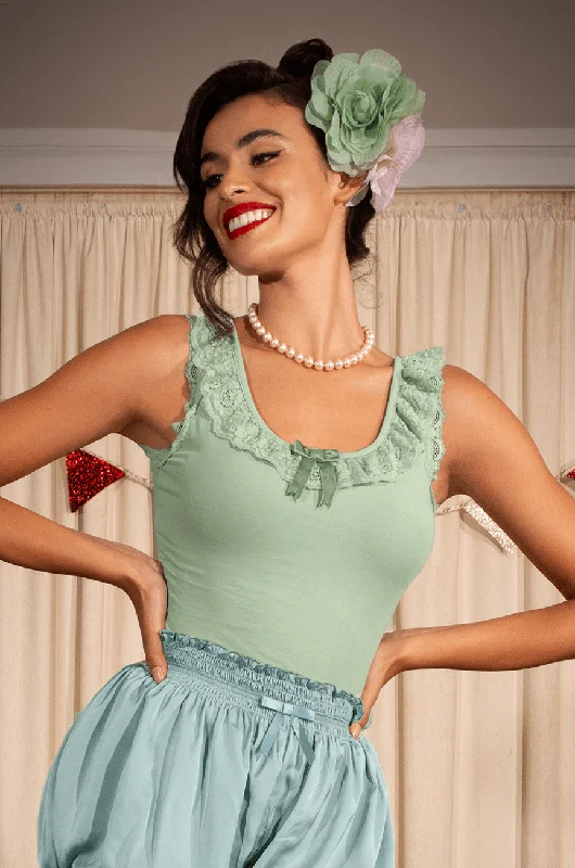 Silk bustiers for a luxurious and smooth feelSilk bustiers for a luxurious and smooth feelD'Amour Follies Madam Ruffle Singlet (Sage Green)