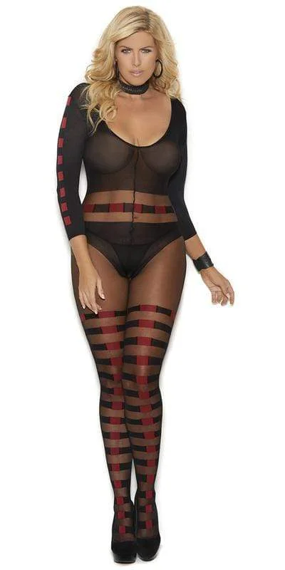 Sexy Plus Size Grace Sheer Horizontal Striped Bodystocking