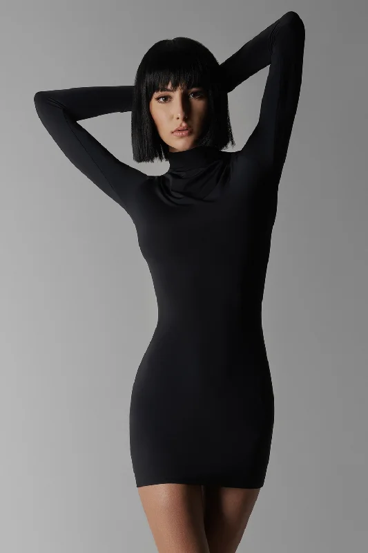 Sexy sheath dresses with a sheer panelPure Tentation Long Sleeve Dress Black