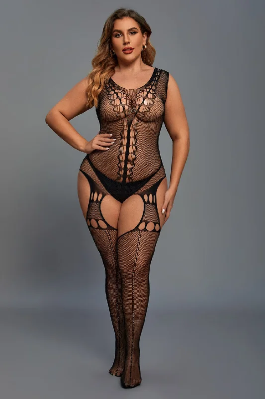 Plus Size Seamless Pothole Bodystocking