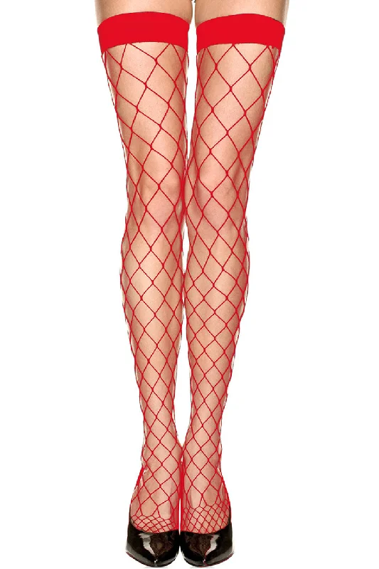 Red Diamond Net Stockings with Wide Bands