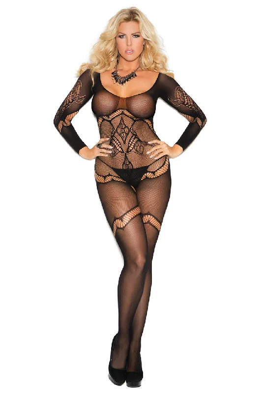 Plus Size Long Sleeve Floral Bodystocking