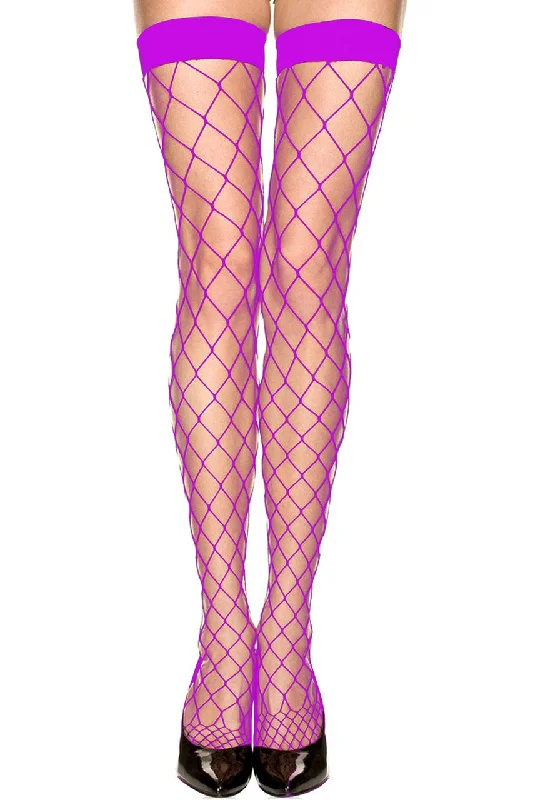 Purple Diamond Net Stockings with Wide Bands