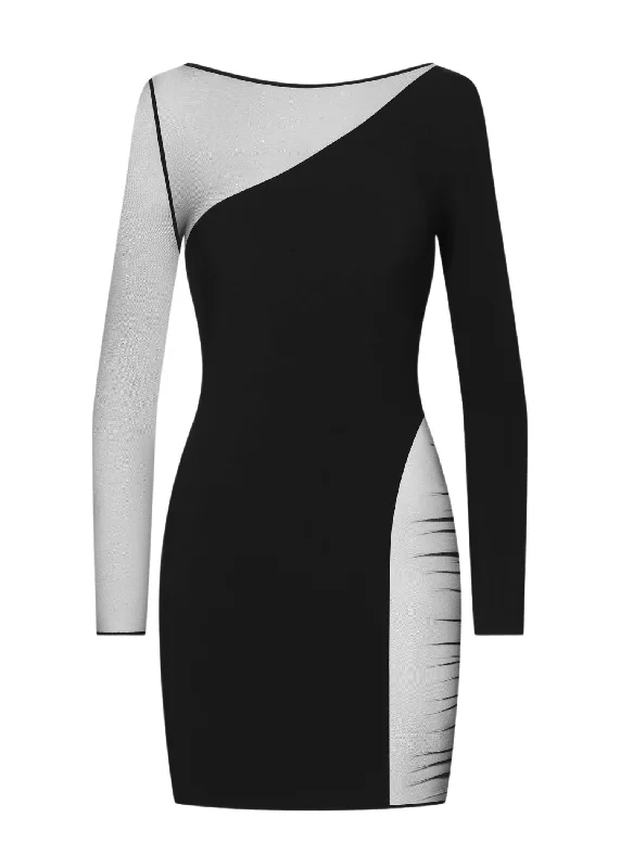 Beaded sexy dresses for added sparkleNuit Fauve Long Sleeves Asymetric Dress (Black)