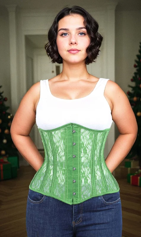 White bustiers for a pure and innocent aestheticWhite bustiers for a pure and innocent aestheticPlus Size Green Mesh with Lace Long Underbust Corset