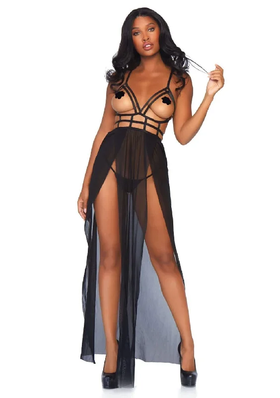 High - necked sexy dresses with a low - back detailMaxi Dress Set - Black - M/l