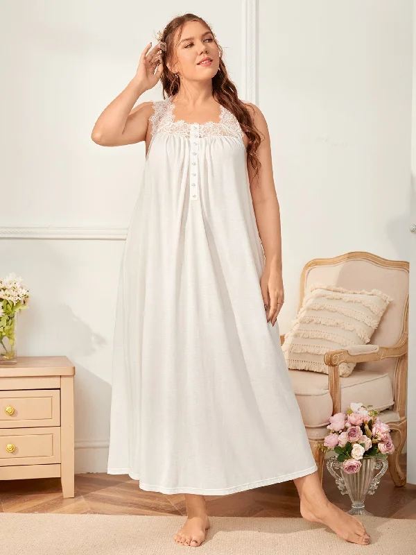 Ruffled sexy dresses for a playful lookSHEIN Mulvari Plus Contrast Eyelash Lace Fake Button Nightdress