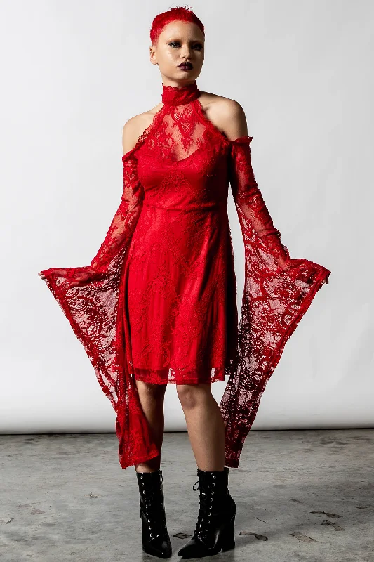 Red sexy dresses for a passionate and attention - grabbing styleTo Dust Kimono-Sleeve Dress [SCARLET] - Resurrect