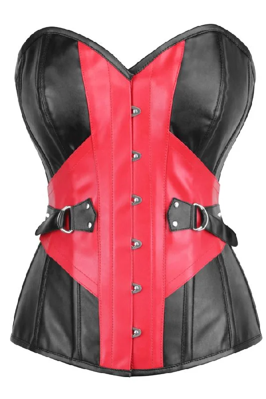 Sports - influenced bustiers with mesh panelsSports - influenced bustiers with mesh panelsBertrand Black & Red Faux Leather Corset With Buckle Details