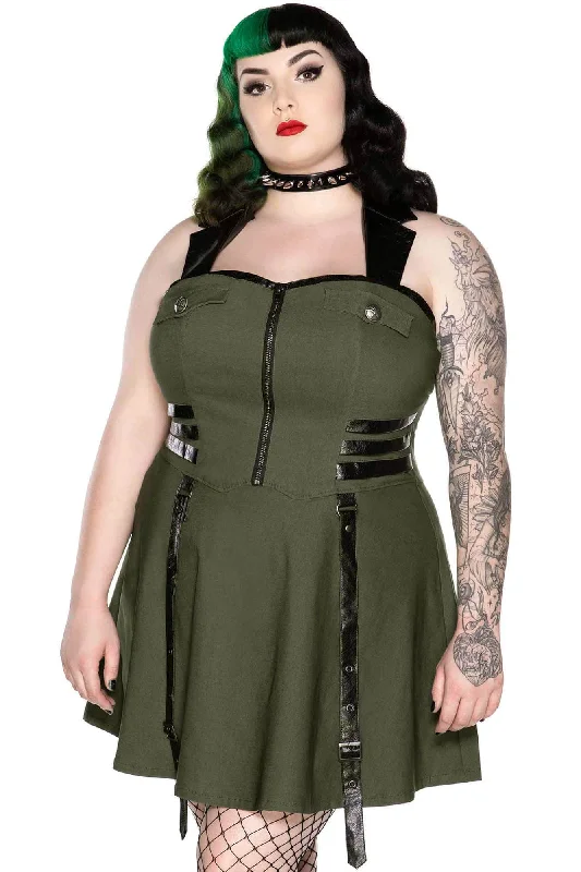 Sexy sheath dresses with a sheer panelPsy-Ops Halter Dress [KHAKI] [PLUS] - Resurrect