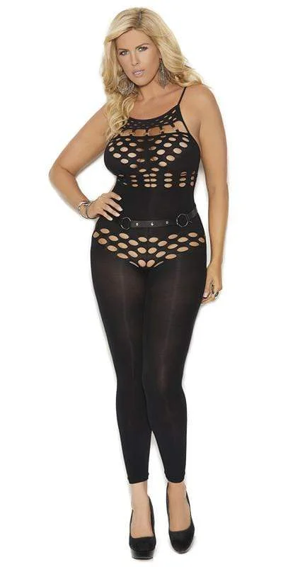 Sexy Plus Size Intent Black Mesh Hole Cutout Bodystocking