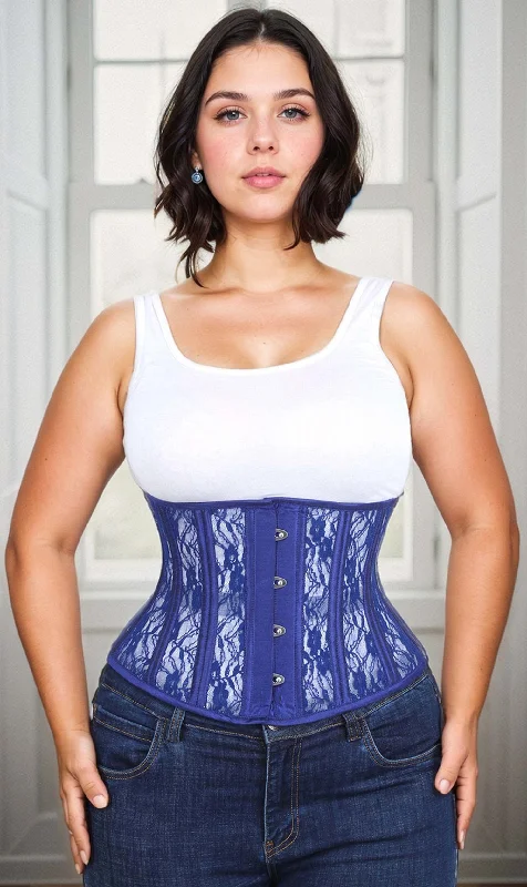 Microfiber corsets for a lightweight optionMicrofiber corsets for a lightweight optionWaist Trainer Blue Mesh with Lace Standard Corset