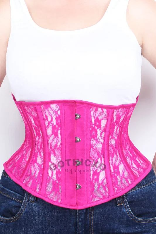 Victorian - era corsets with intricate boning detailsVictorian - era corsets with intricate boning detailsOrenda Underbust Fuchsia Mesh with Lace Waspie Corset