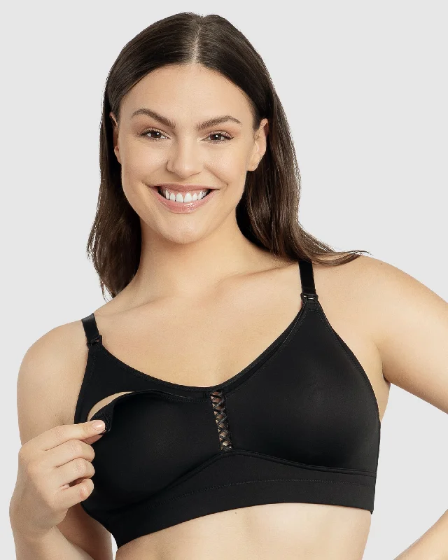 Women's bras with a satin finishErika Seamless Wirefree Nursing Bra-Black-P58611