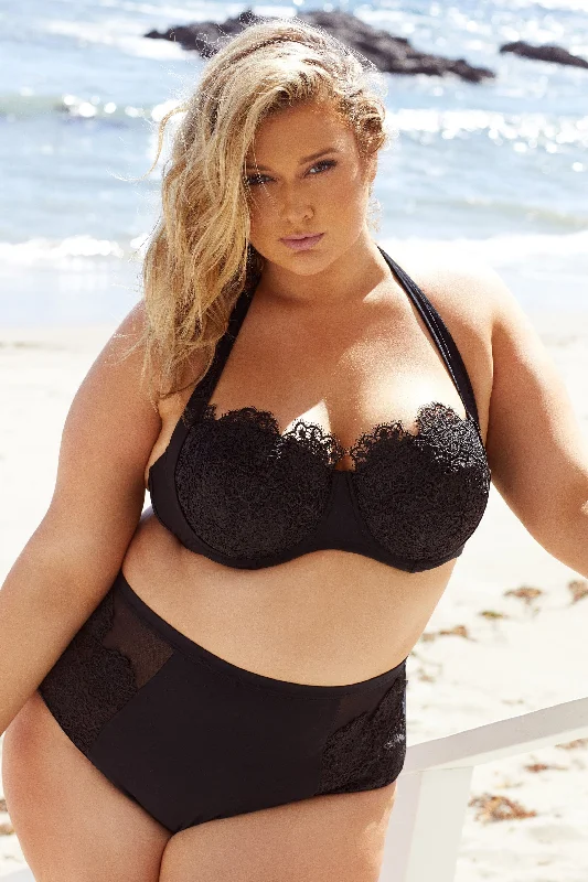 Women's bras featuring a microfiber materialHunter McGrady Plus Size/Curve Black Lace Panelled Bikini Bottom