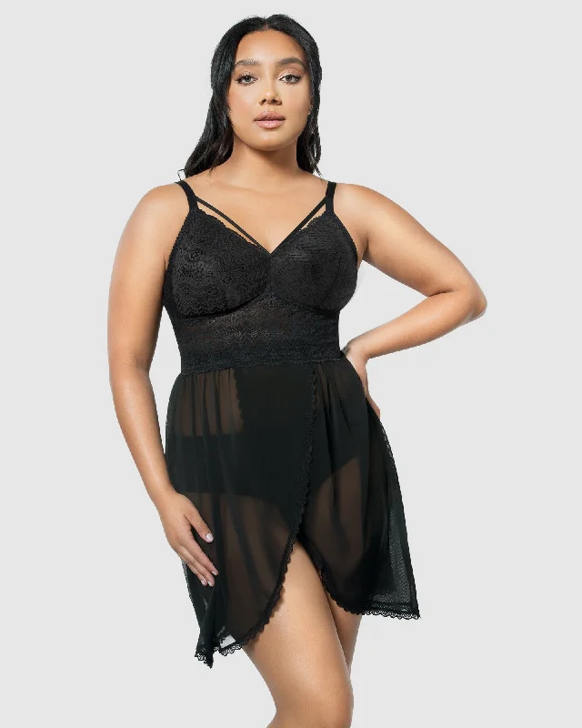 Women's convertible bras with multiple strap optionsMia Lace & Mesh Padded Full Bust Chemise-Black-P5959