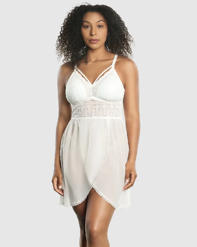 Women's bras made of soft cotton fabricMia Lace & Mesh Padded Full Bust Chemise-Pearl White-P5959