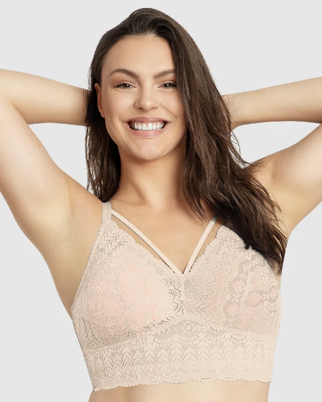 Women's Hanes bras for budget - friendly optionsMia Lace Wireless Longline Lace Bralette-Bare-P5951