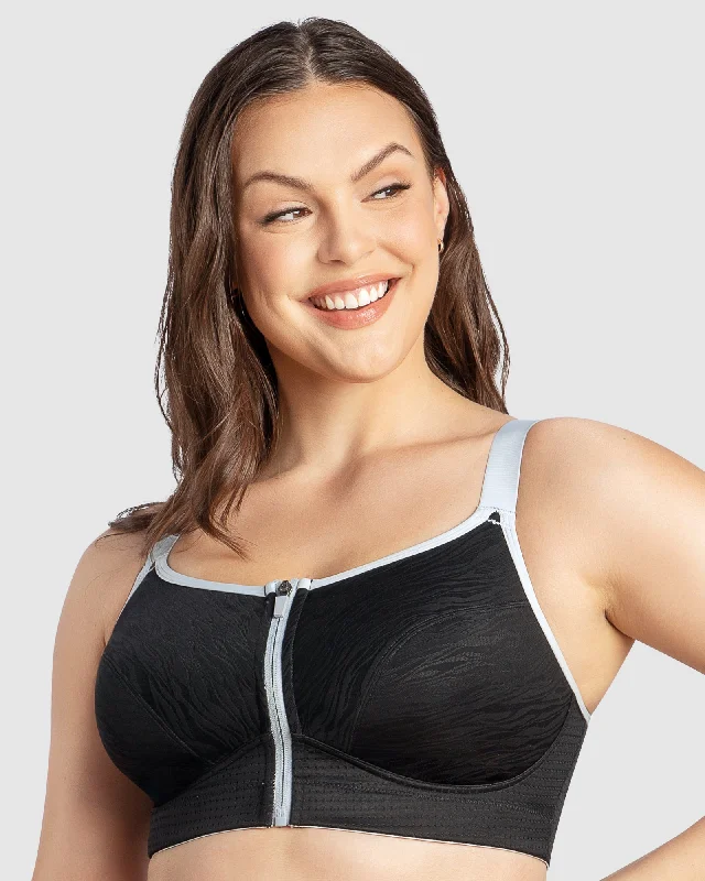 Women's pastel - colored bras for a soft lookWave Wirefree Zip Front Sports Bra-Black-P6052