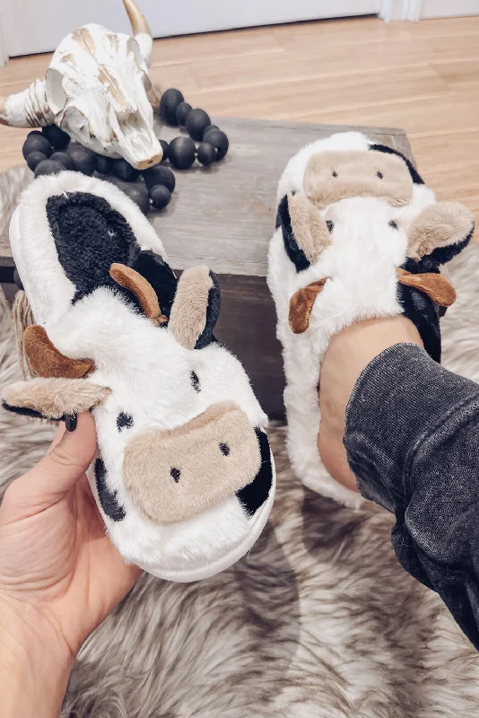 Women's floral - patterned brasWhite Cartoon Animal Cow Plush Slippers