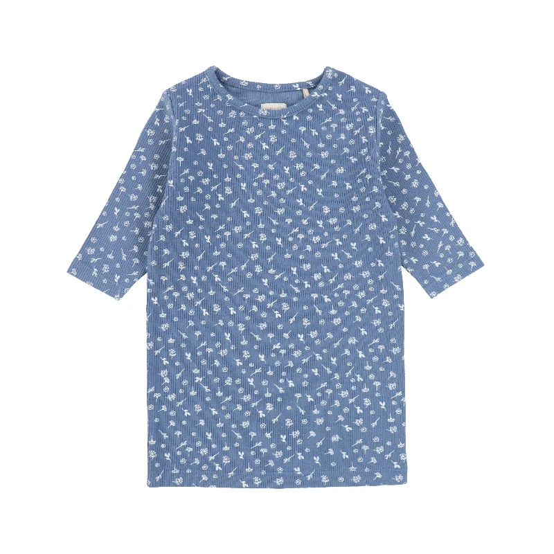 Analogie Floral T-Shirt Three Quarter Sleeve - Marine/White