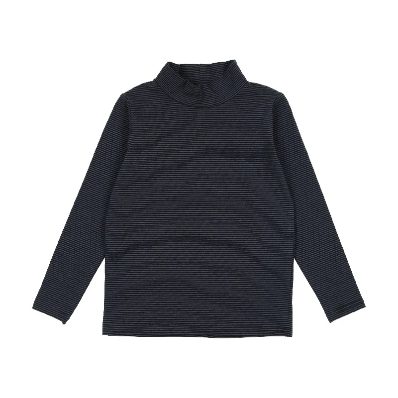 Analogie Tiny Stripe Girls Mock Neck - Black/Midnight