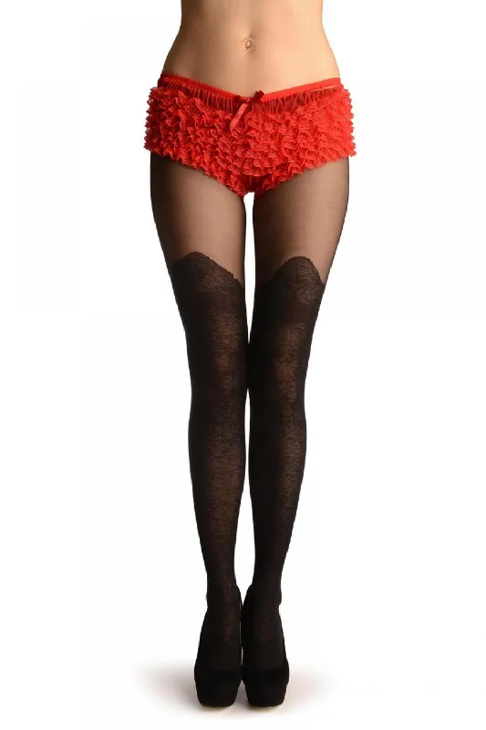 Silk stockings for a luxurious feelBlack Faux Stockings With Vintage Floral Pattern