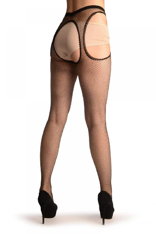 Black Fishnet With Attached Suspender Belt