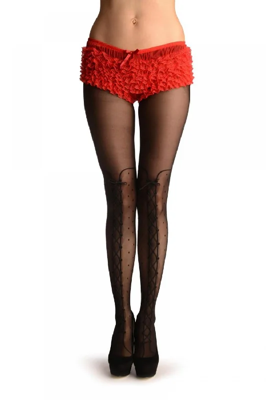 Dance - wear stockings for performancesBlack With Lace Up Polka Dots Faux Stockings