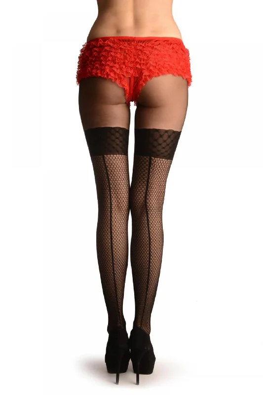 Stretchable stockings for a customizable fitBlack With Mesh Seamed Faux Stockings