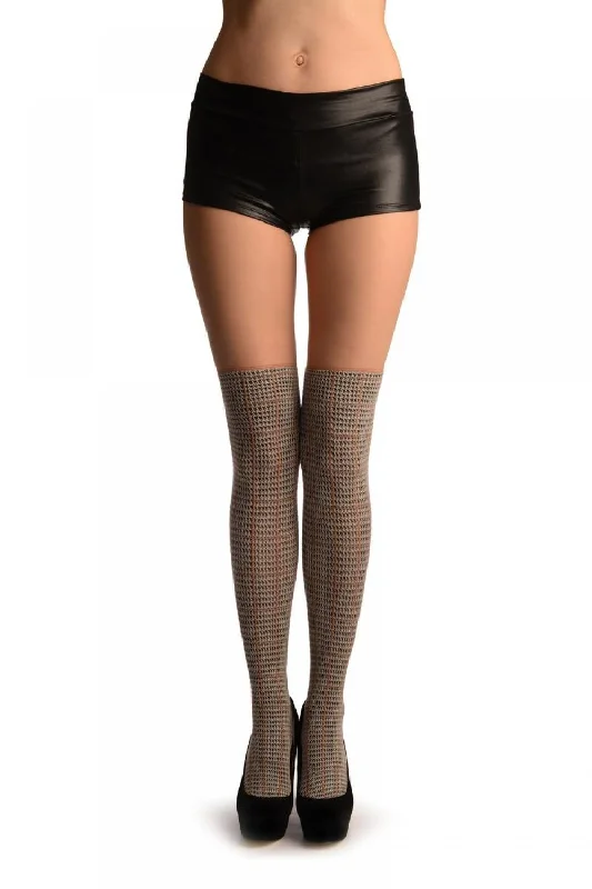 Moisture - wicking stockings for keeping feet dryGrey Checkered Faux Stockings With Lurex On Beige