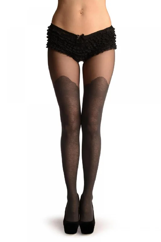 Thigh - high stockings with a lace garter beltGrey Faux Stockings With Vintage Floral Pattern