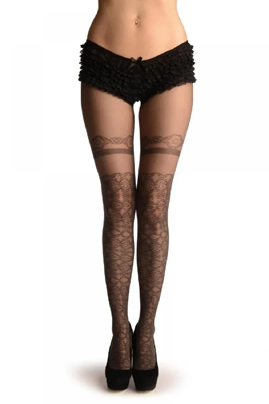 Navy blue stockings for a sophisticated styleGrey With Geometrical Faux Stockings & Garter