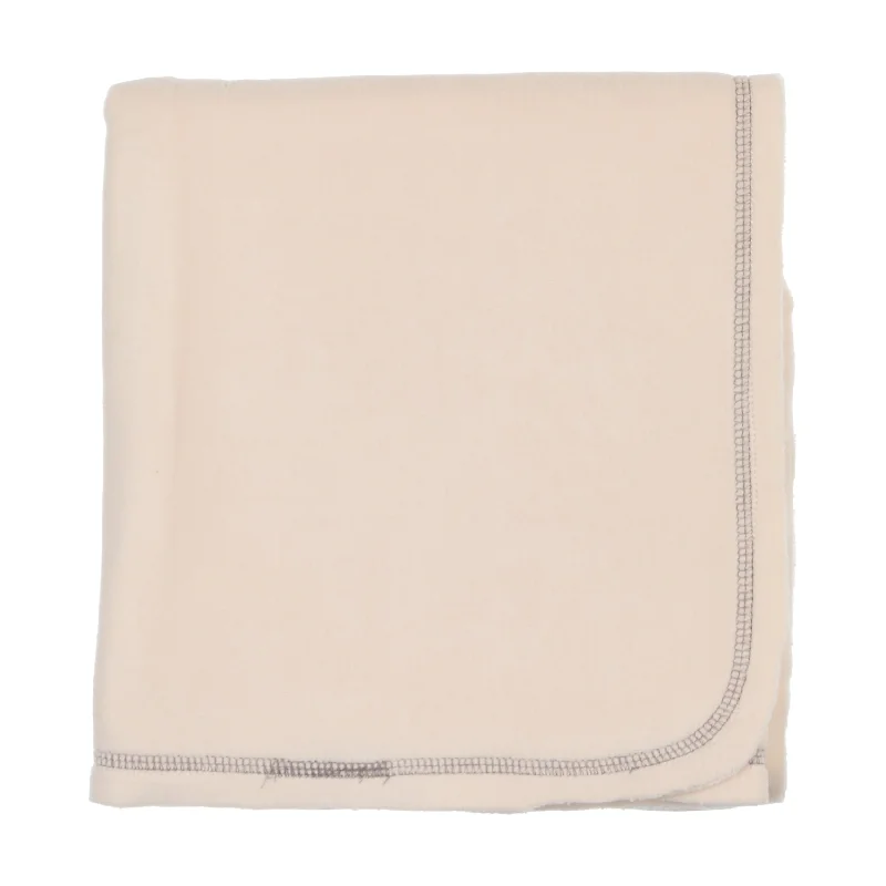 Lil Legs Classic Velour Blanket - Cream with Grey Stitch