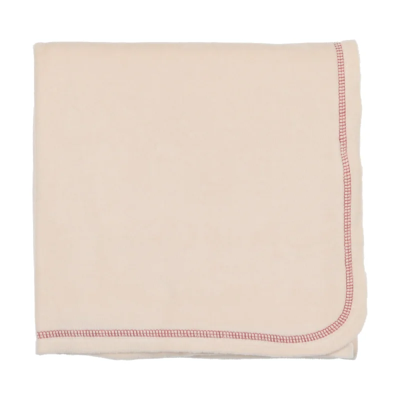 Lil Legs Classic Velour Blanket - Cream with Winter Pink Stitch