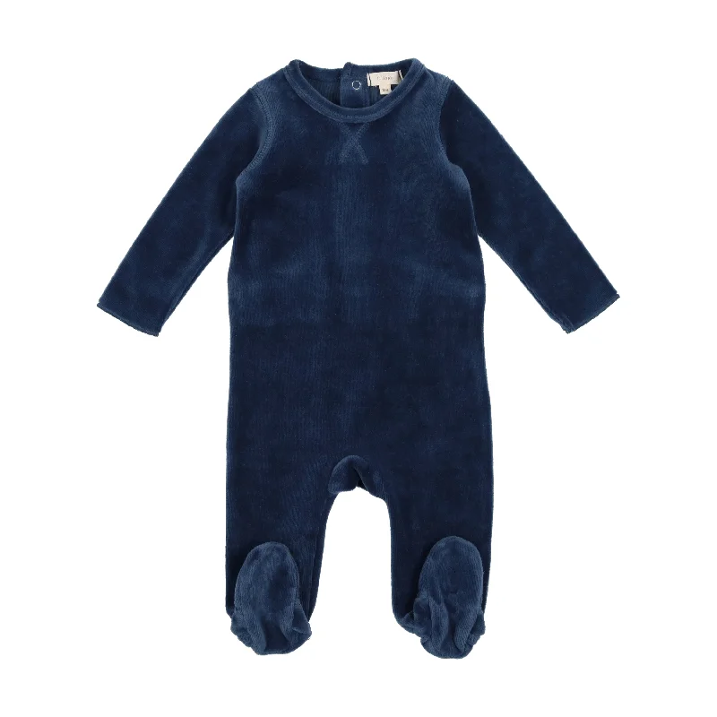 Lil Legs Classic Velour Footie - Mid Blue