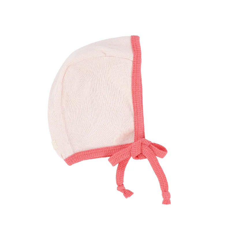 Lil Legs Contrast Edge Bonnet - Pale Pink/Coral