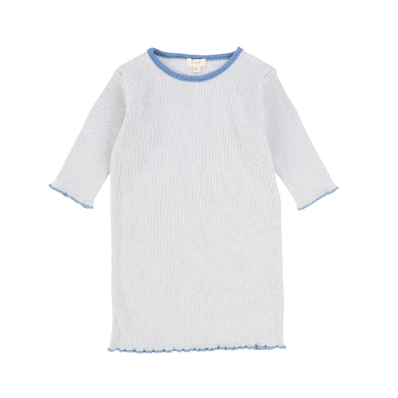 Lil Legs Contrast Edge Tee Three Quarter Sleeve - Pale Blue/Royal