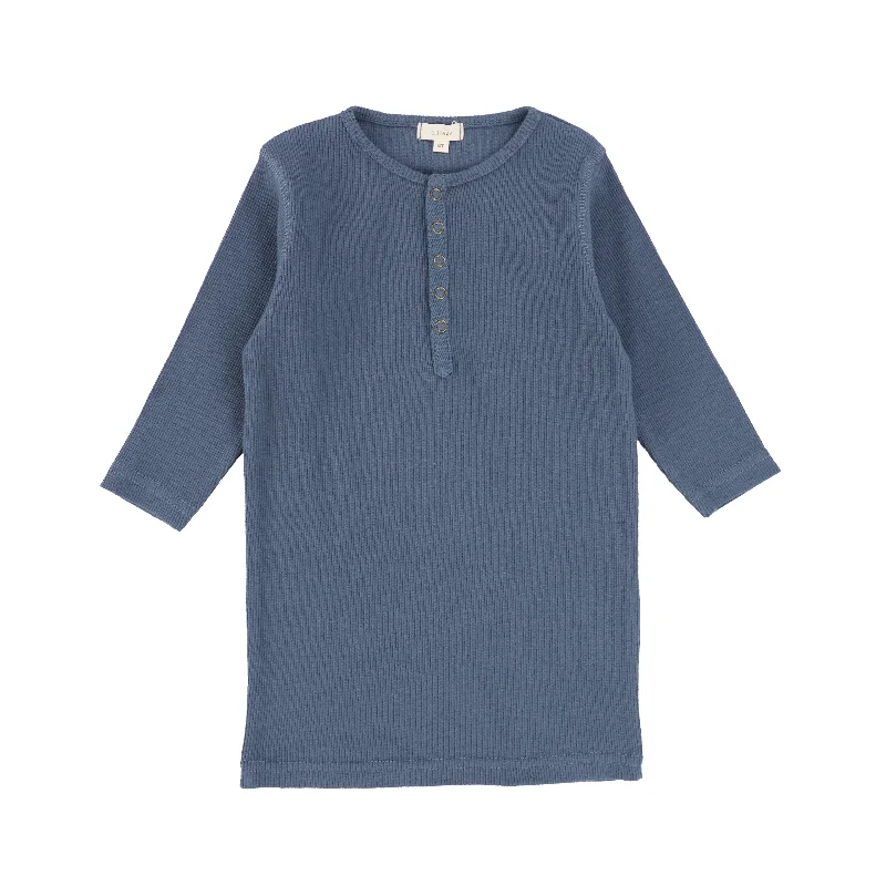 Lil Legs Ribbed Big Girl Tee Three Quarter Sleeve - Dark Blue